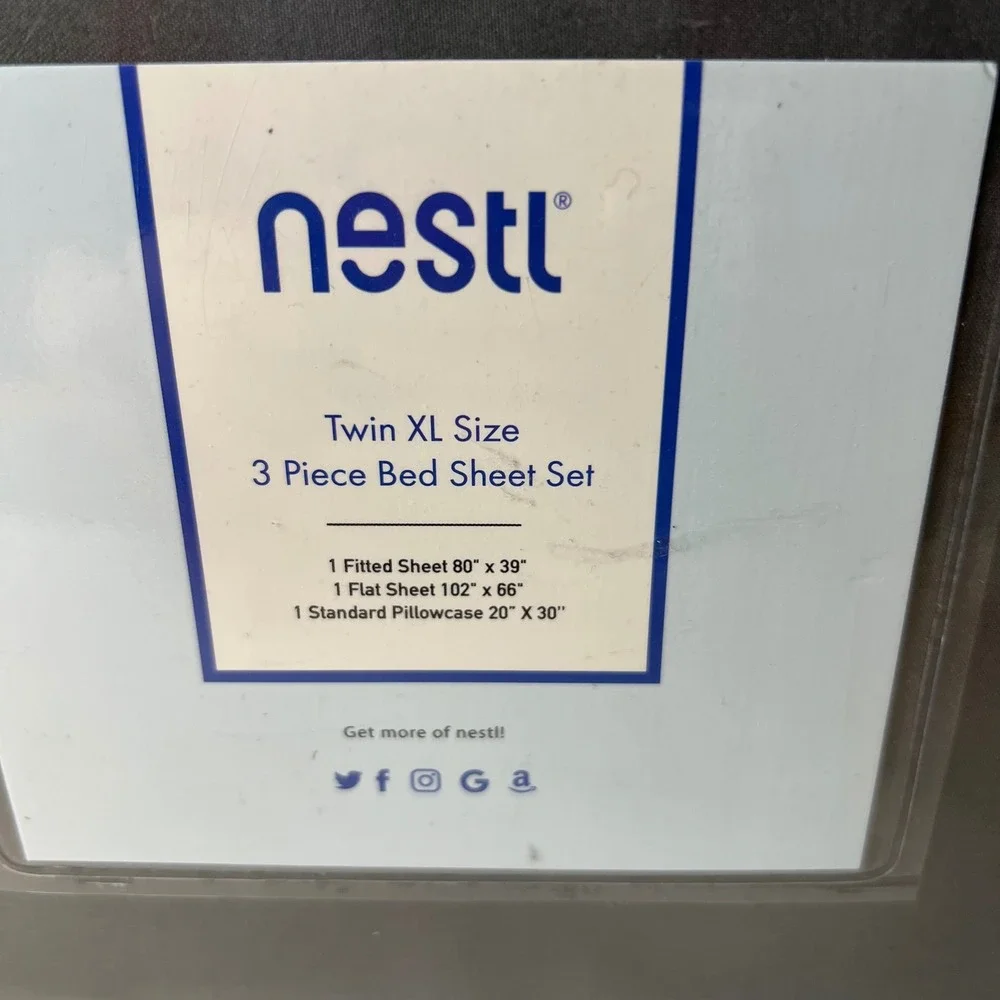 Nestl Twin XL Size‎ 3 Piece Bed Sheet Set Gray MIcrofiber NIP